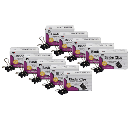 Charles Leonard Binder Clips, Large, 1" Capacity, Black/Silver, 12 Per Box, PK10 BC10